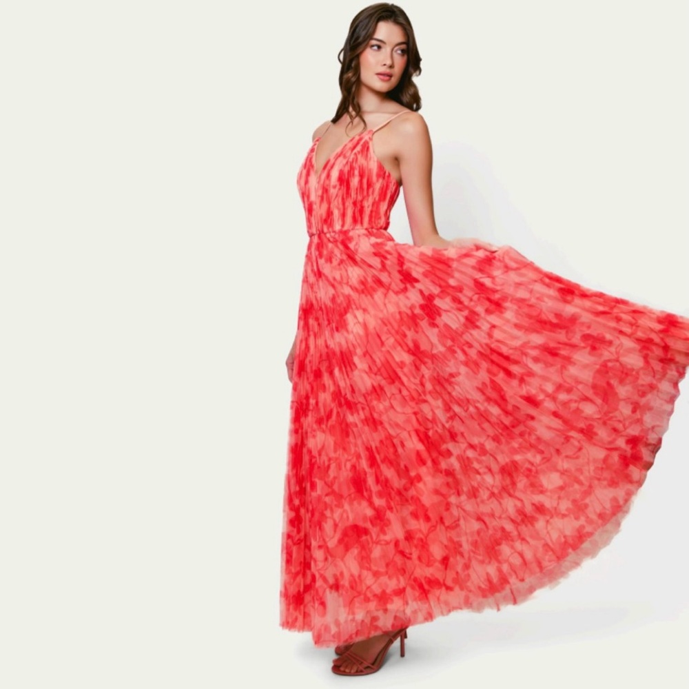 HUTCH Pleated sleeveless Mesh Gown SIZE 12 New without tags Color: red lipstick